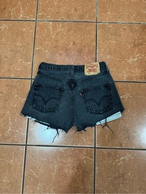 Levi’s 501 Black Distressed Denim Cutoff Shorts W29 High Waisted Raw Hem